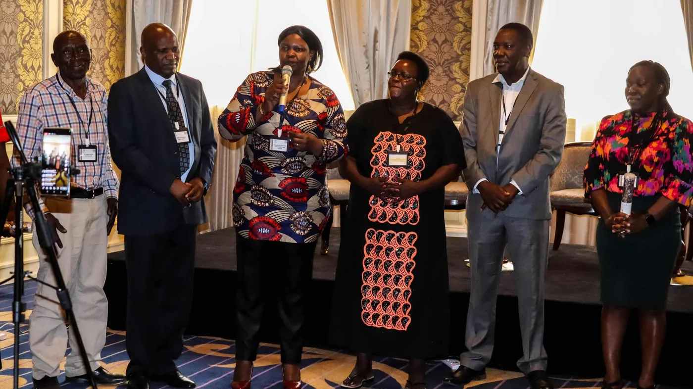 Speaker addressing attendees alongside fellow panelists at the ESA grain trade project launch