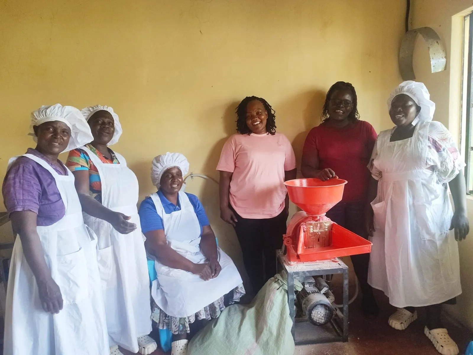 AGMARK staff and Busia Women Cross-Border Traders SACCO members at their milling plant in Busia, Kenya