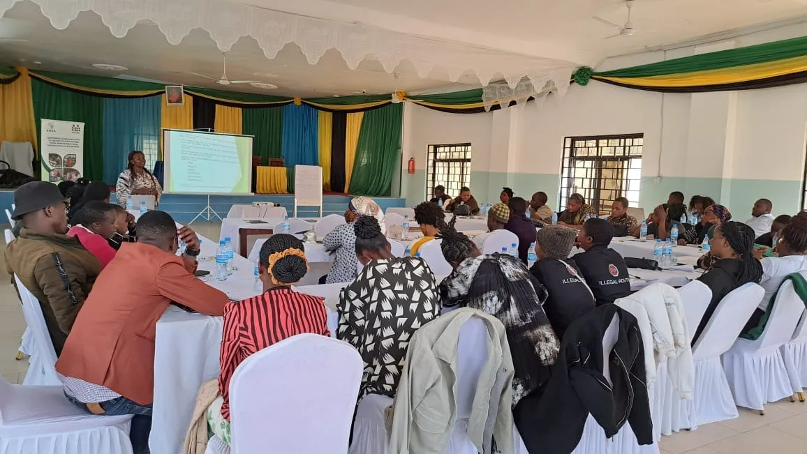 Tunduma CBTA members at a conference hall Training on Structured Grain Trade in Tunduma, Tanzania