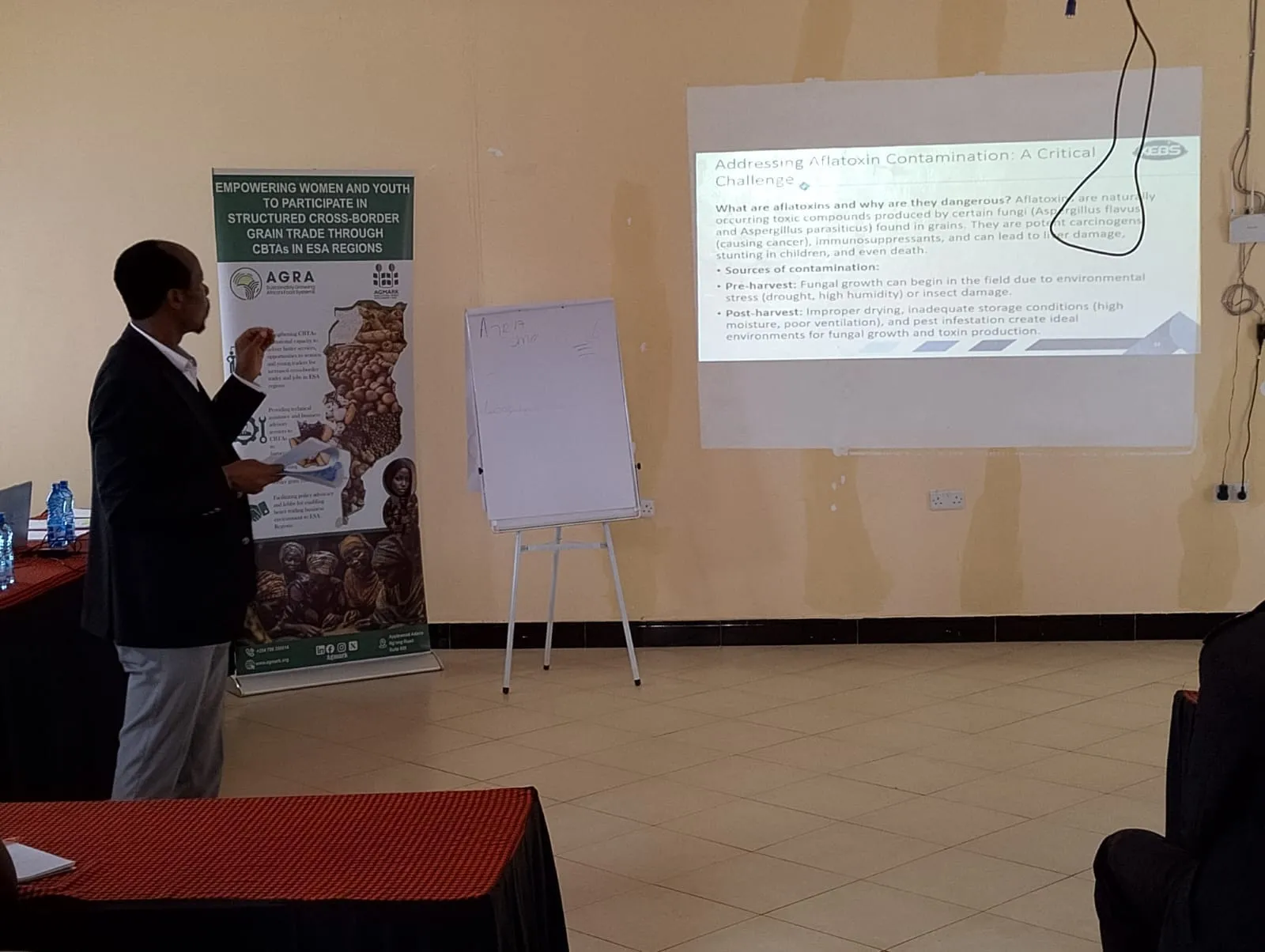 Mark Chepkowny of KEBS presenting on addressing aflatoxin contamination